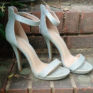 Wild Diva Lounge Silver Glitter High Heel Sandals